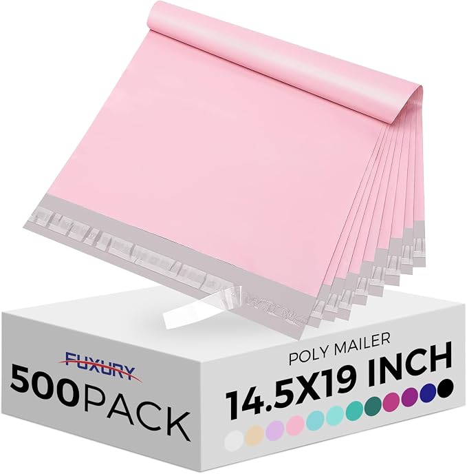 Fuxury 500 Pcs Poly Mailers 14.5x19 Inch, Bulk Shipping Bags for Clothing, Strong Adhesive Shipping Envelopes for Small Business Suppliers,Waterproof Mailers Poly Bags Mailing Envelopes Pink