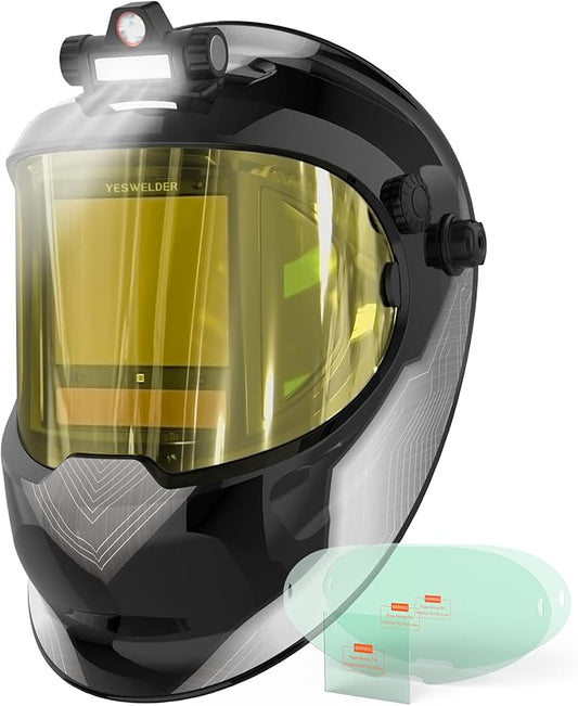 YESWELDER Intelligent Auto-Shade Auto Darkening Welding Helmet with LED, 180° Large View, Digital Filter, 1/1/1/1 True Color Solar Powered, Shade 3/5-9/9-15 Welder Mask for MIG/TIG/Stick/Cut/Grind