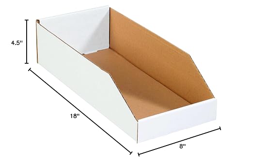 Box USA BBINBWZ818 Open Top Bin Boxes, 8 x 18 x 4 1/2, Oyster White (Pack of 50)