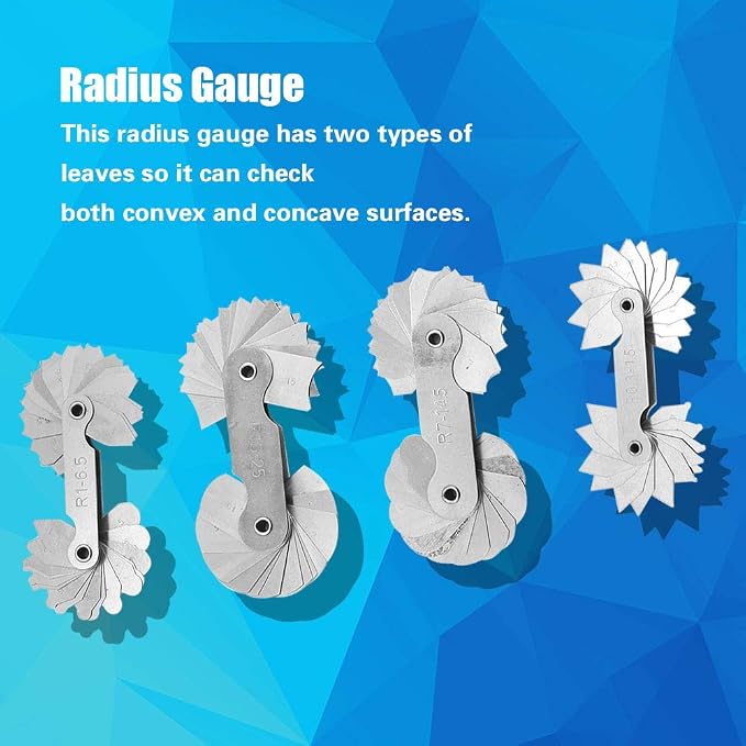 Radius Gauge Set ，4pcs Stainless Steel Radius Fillet Gauge Measuring Tool R0.3-1.5/ R1-6.5/ R7-14.5/ R15-25