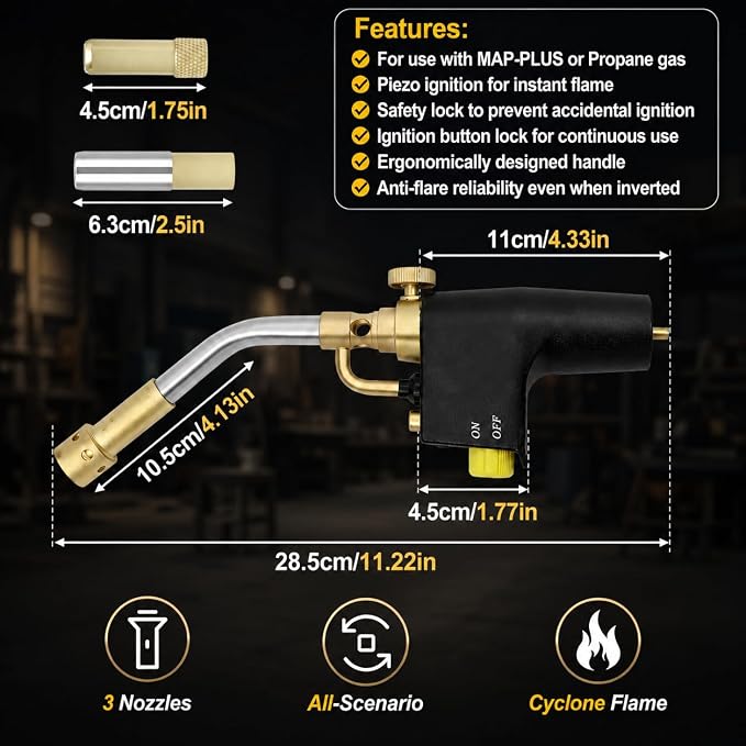 Propane Torch Head Kit with 3 Nozzles 2 Pack, High Intensity Trigger-Start Soldering Torch Compatible with Bernzomaticc MAPP Propane for Soldering, Brazing, Welding, Map Gas Torch Head TS8000