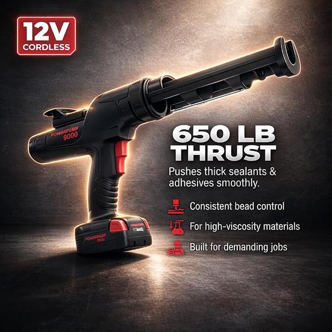 5026 Series Cordless Caulking Gun – 20V Lithium Battery Powered Electric 10oz Cartridge Dispenser, Lightweight 5.2 lbs, 850 lb Thrust, No-Drip Sealant & Adhesive Applicator