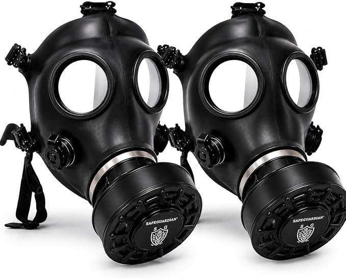 Full Face Respirator Mask (2) Pack Masks – (2) 40mm Premium Filters Face Mask with Wide Anti-Fog Lens, Adjustable 5-Point Head Harness, Premium Rubber Seal, Reusable Protective Mask