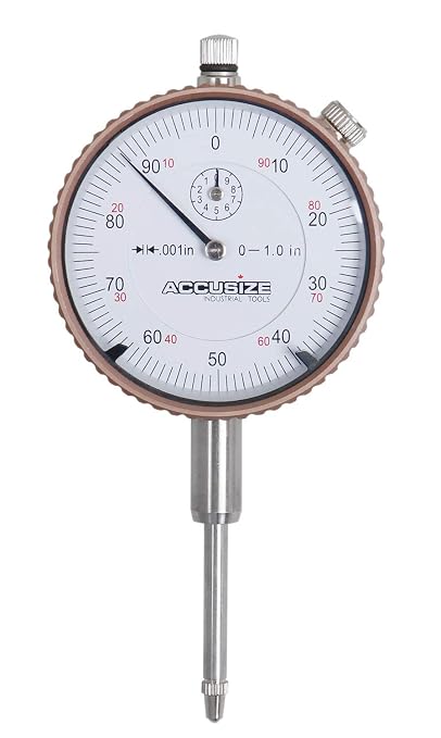 Accusize AGD2 Style Dial Indicator 0-1 in x 0.001 in, P900-S102 | Back Lug With 1/4 in Hole, Rotating Bezel Clamp, Hardened Contact Point, Satin Chrome Finish