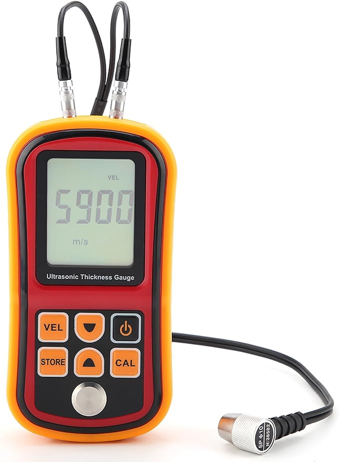 Digital Ultrasonic Thickness Large LCD Display Sound Speed Meter Auto Calibration 5MHz 1.2-300mm for Metal Steel Plate Plastic Ceramic (Without Battery)