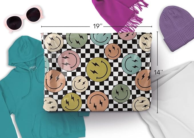 14x19 Poly Mailers – Smiles Checkerboard – Waterproof, Tear-Resistant Shipping Bags with Adhesive Seal – 100 Pack – Package Mint