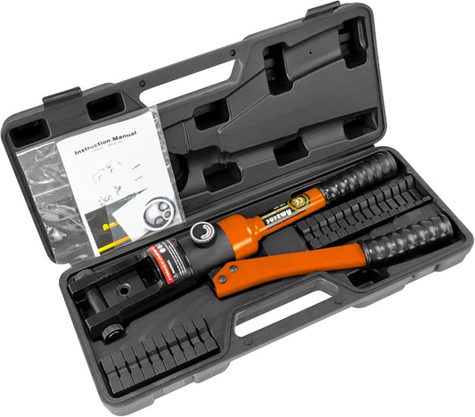 AMZCNC 16 Ton Hydraulic Wire Crimper Battery Cable Lug Terminal Crimping Tool WIth Standard US cable Dies,Crimps 6 AWG to 600 MCM, Cable Crimping Tool with 13 Pairs of Standard US cable Dies
