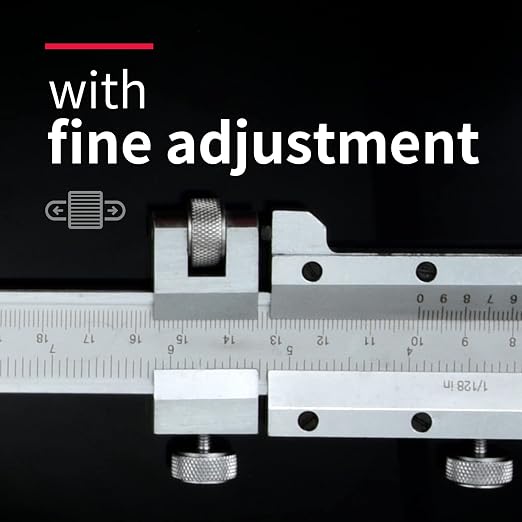 Stainless Steel Precision Vernier Caliper with Fine Adjustment,0-24" Range Calipers,Caliper Measuring Tool with 0mm-600mm Range,1/128 in,0.05mm Graduation(0-24"（with fine Adjustment）)