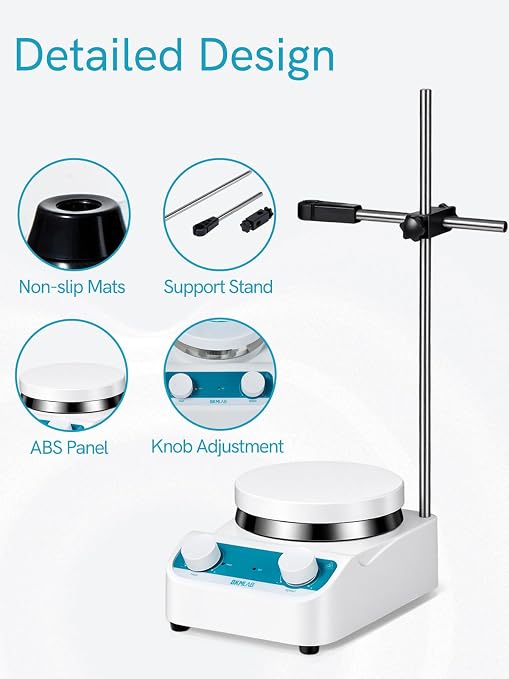 Magnetic Stirrer, 300-1500 RPM Magnetic Plate with 8 Sizes of Stir Bars, a Retriever, Max 536℉ Hotplate, Max Stirring Capacity 5000ml, Magnetic Mixer with Speed Control for Liquid Mixing MS-5LH