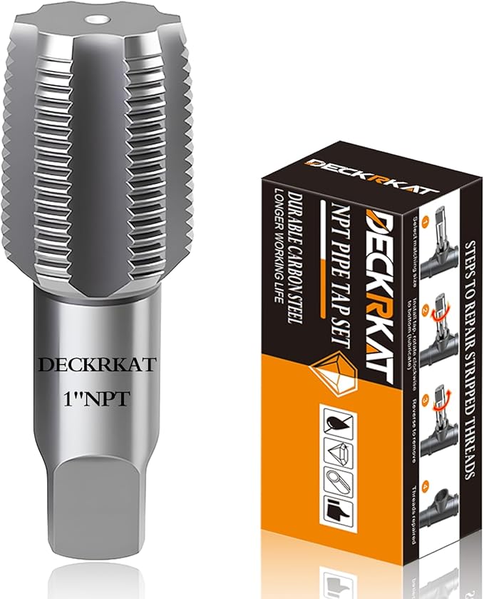 DECKRKAT 1" NPT Pipe Tap, Precision Carbon Steel NPT Tap Set for Clean Accurate Threads, 1" NPT Tap, Perfect for Plumbers Mechanics DIYers, with Durable Plastic Case.