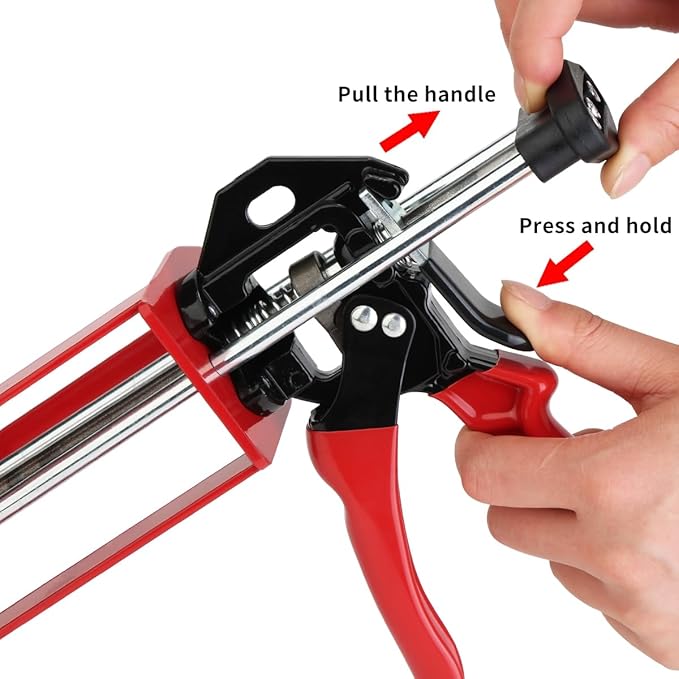 200ml Epoxy Gun Dual Component Professional Heavy-Duty Full Metal Caulking Guns For Dual Cartridges 1:1 & 2:1 Mix Epoxy Applicator For Panel Bonding Structural Repair Adhesive Sealant Red