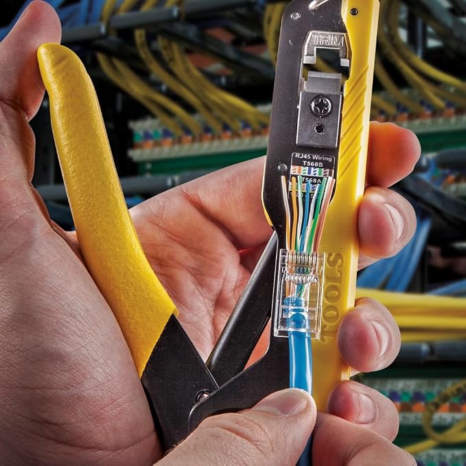 Klein Tools 80017 Data Cable Crimper and Modular Data Plug CAT6 50-Pack Tool Kit, Pass-Thru Installation Tool Kit, 2-Piece