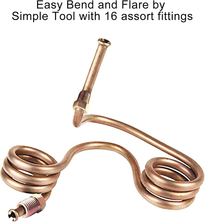 MuHize 1/4 Inch Copper Nickel Brake Line Kit (25 Feet) - Corrosion Resistant Hydraulic Brake Tubing for Ford/Toyota Tacoma - 16 Braking Fittings Coil Set