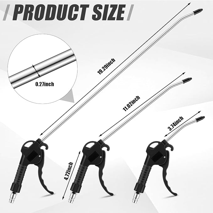 MorningRo 3 Pcs Air Blow Gun Kit with 19", 11", and 4" Pistol Grip Air Blow Gun Tools Compressor Nozzle for Industrial Household Car Detail Mechanics (Black)