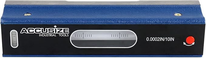 Accusize Industrial Tools 8'' Master Precision Level in Fitted Box, Accuracy: 0.0002''/10'', S908-C685 | Accuracy 0.0002"/10", V-Groove Base, Cross Test Vial, Insulating Grip, Cast Iron