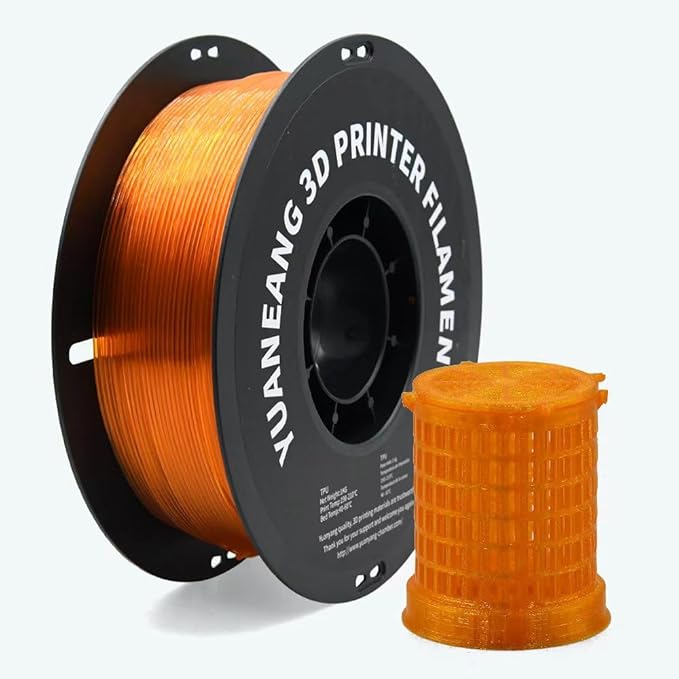 TPU 3D Printer Filament 1.75mm Orange, 1kg Spool, Flexible & Durable TPU(Shore 95A), Elasticity, Impact-Resistant, Wear-Resistant, ±0.03mm Precision, Ideal for Protective Parts Printing
