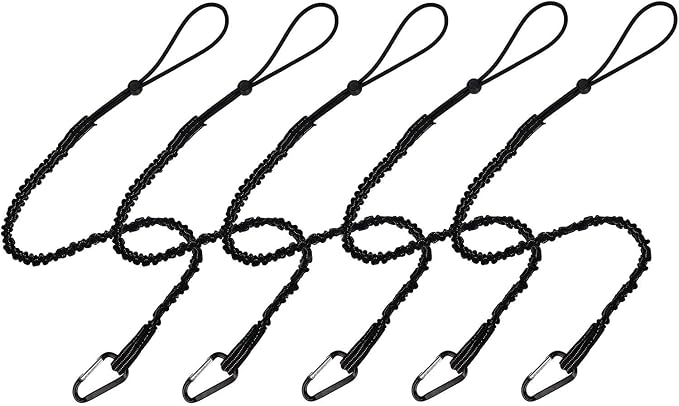 BESNIN Tool Lanyard，5 Pack Safety Tool Leash，Retractable Bungee Cord with Aluminum Lock Carabiner and Adjustable Loop End, Maximum Weight Limit 13.6KG / 30lb, Fall Restraint with Shock Cord Stopper