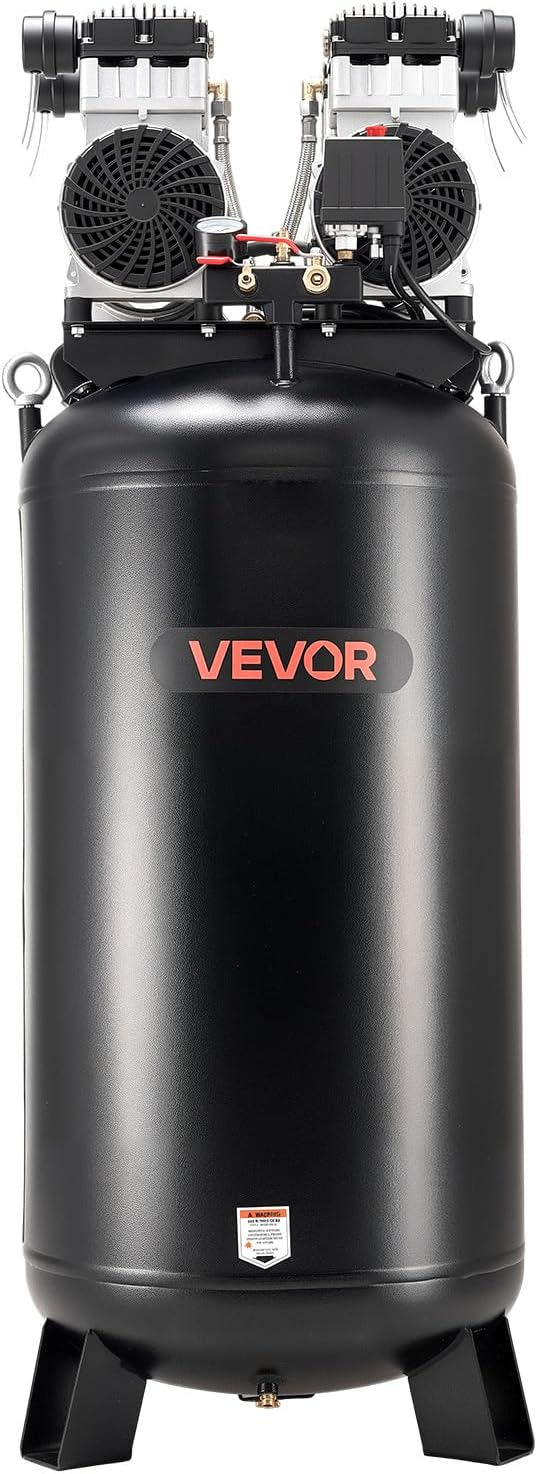 VEVOR 60 Gallons Heavy-Duty Air Compressor, 4HP 10SCFM at 90PSI Air Compressors with Max 125PSI Pressure, Oil-Free Compressor Tank for Industrial Manufacturing, Large Workshops (230V 60Hz, No-Plug)