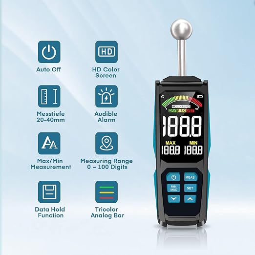 DURFICST Pinless Moisture Meter, Moisture Reader for Plaster Walls, Masonry, Concrete, Drywall, Wood