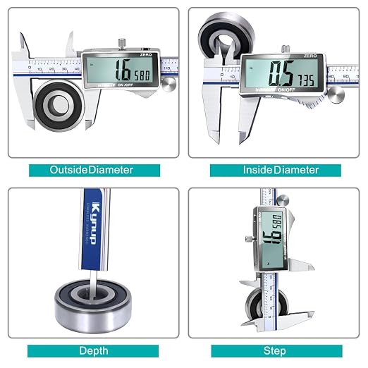 Kynup Digital Caliper Measuring Tool, Vernier Dial Caliper Digital Outside Micrometer, 6 Inch Caliper DIY Tool, Stainless Steel, Large Screen, Splash Proof, Inch Metric Fraction Switch