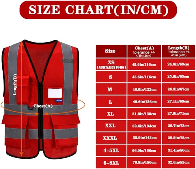A-SAFETY XSmall construction vest red | Red XS Polyester work vest with 7 pockets, clear ID pocket and radio mic loop for emergency response and site safety teams.