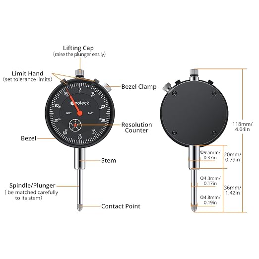 Neoteck Dial Indicator 0-1in/0.001in with 132lbs/60kg Magnetic Base,Imperial Dial Test Indicator Gauge Set with Storage Case for Lathe,3D Printer,CNC,Automobile,Laboratory- Black
