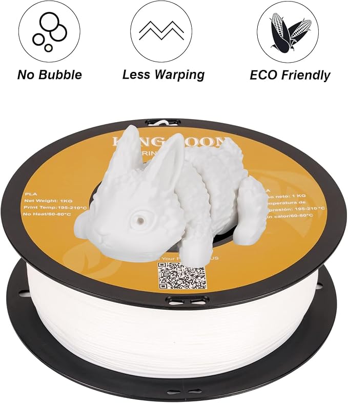 Kingroon PLA 3D Printer Filament,10 Rolls, Dimensional Accuracy +/- 0.02 mm, 10kg Spool(22lbs), 1.75 mm，White