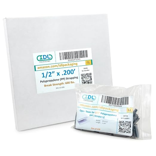 IDL Packaging Refill for Portable 1/2" Polypropylene (PP) Strapping Kits - 1/2" x 200' Polypropylene Strapping Coil with 600 lbs Break Strength and 100 of 1/2" Open Seals