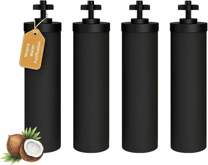 Nispira Premium Water Filter Black Element Cartridge Compatible with Berkey Countertop Water Purification System. Compared to Part BB9. 4 Filters