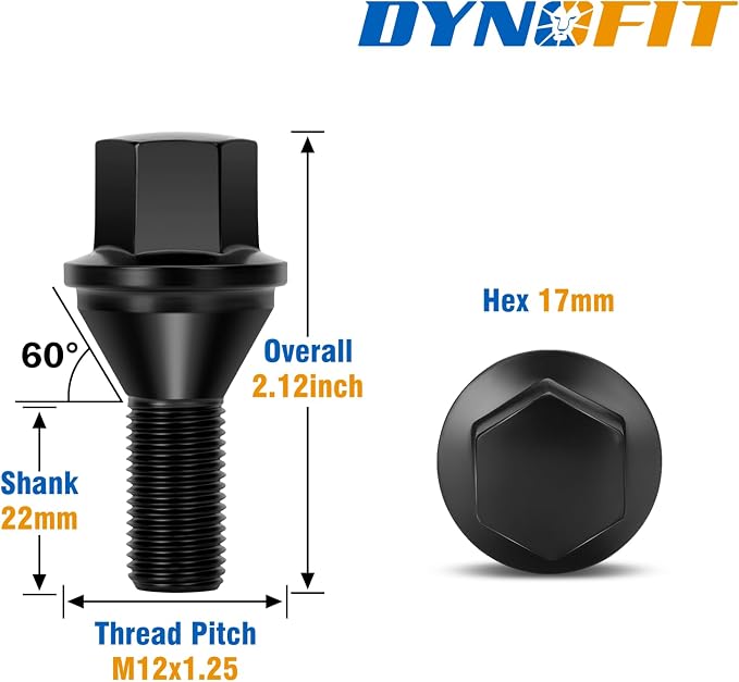 Dynofit M12x1.25 Aftermarket Lug Bolts Replacement for OE Two-piece Swollen Bolts,20pcs 17mm Hex Factory Style Wheel Bolt fit Jeep Renegade 2015-2025,Dodge Hornet 2023-2025,22mm Shank Stud