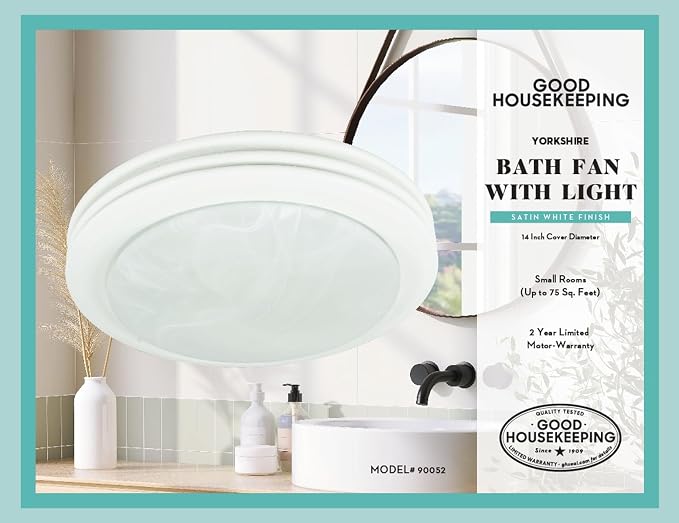 Good Housekeeping Yorkshire (90052) Decorative 80 CFM 2.5 Sones Bathroom Ventilation Exhaust Fan, Satin White