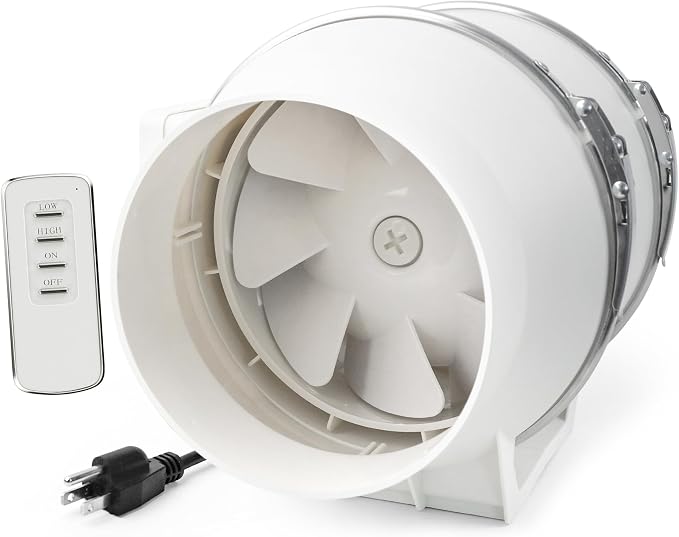 Voltset 6 Inch Duct Fan, Inline Ventilation Exhaust Fan with Remote Control, 390 CFM Duct Intake High Efficiency Air Fan for Vent Bathroom, Kitchen, Grow Tent, Hydroponics, 3D Printer
