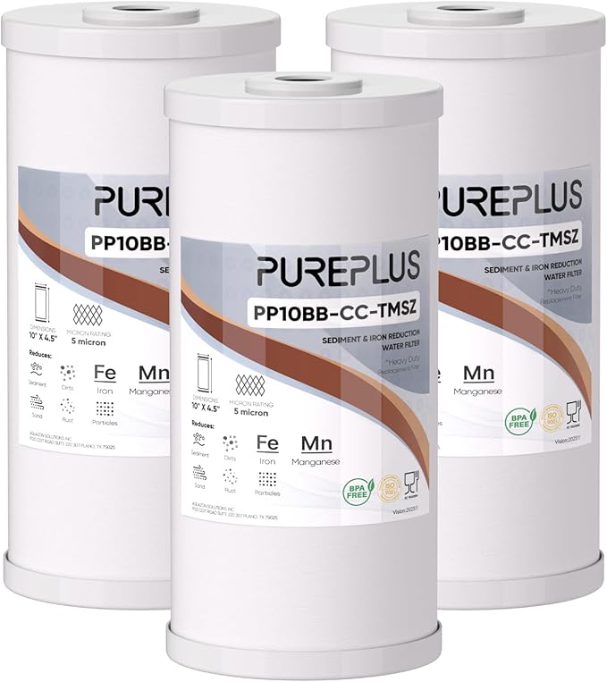 PUREPLUS 10" x 4.5" Whole House Iron Reducing Sediment Filter Compound for Well/TAP Water-Compatible with GE FXHTC, GXWH40L, GXWH35F, GNWH38S, Culligan RFC-BBSA, WRC25HD, Pentek RFC-BB,3Pack