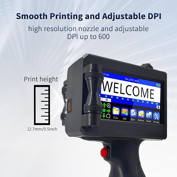 KAKAONE Handheld Inkjet Printer, 0.5" Nozzle Portable Coding Machine for QR Code Barcode Date Logo Batch Number on Metal Plastic Wood Glass Fabric Paper
