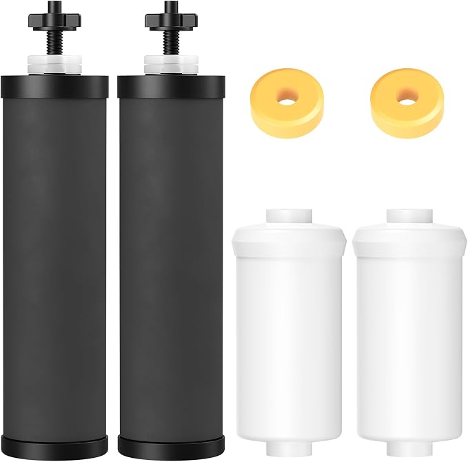 Water Filter Replacement Compatible with Ber-key ® B B 9-2 Gravity Water Filter System, Coconut Shell Activated Carbon for 250+ Contaminants, 4 Black Carbon Filters + 2 White Fluoride Filters