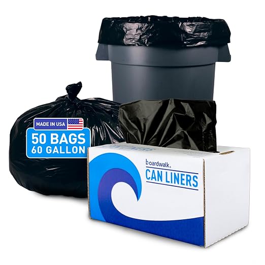 Boardwalk Recycled Resin Black Can Liners for Garbage Cans | 60 Gallon Waste Capacity | 1.2 mil 38x58 Inch Heavy Duty Trash Bags with Star-Sealed Bottom Design | Coreless 50-Bag Roll