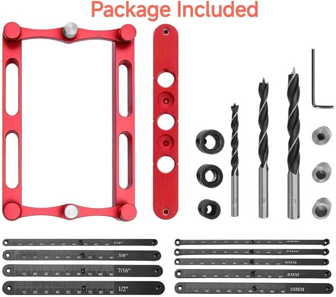 Center Finder Gauge with Interchangeable Rods，Self Centering Doweling Jig Woodworking Joinery Hole Drill Guide， Positioner Locator Tool ，Woodworking Marking
