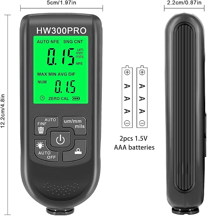 EMVANV Paint Thickness Gauge, Digital Meter Probe Paint Thickness Gauge Zero Calibration Digital Display Car Coating LCD(Black)