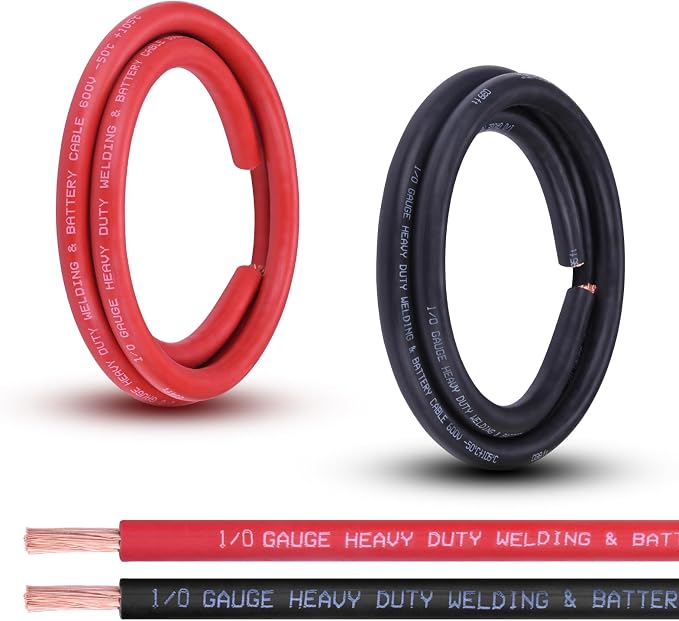 1/0 Gauge Battery Cable, 5FT Red + 5FT Black 1/0 AWG Pure Copper Wire Welding Cable, for Automotive, Battery, Solar and Generator, Standard USA OFC Wire