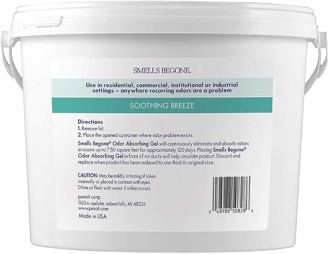 SMELLS BEGONE 1-Gallon Gel Odor Eliminator – High-Capacity, Long-Lasting Absorber for Large Basements, Garages, Workshops & Commercial Areas – Removes Tough Odors with Essential Oils (Soothing Breeze)