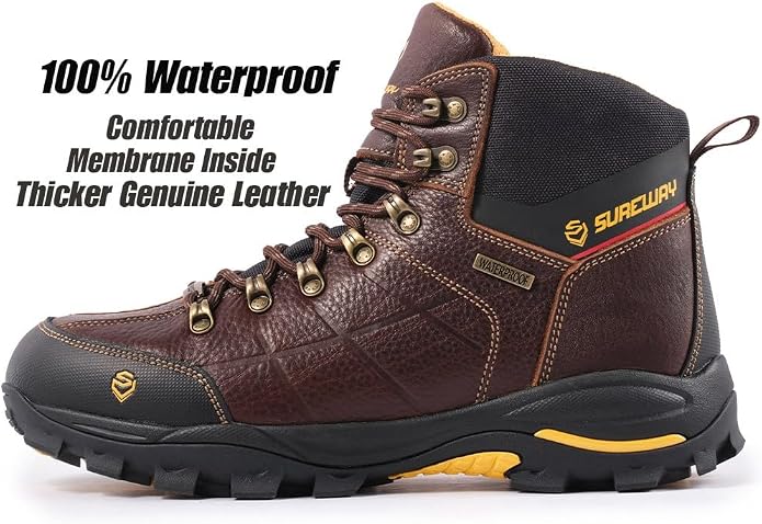 SUREWAY Men's 6" Soft/Steel Toe Heavy Duty Waterproof Work Boot - Leather,Lace Up,Oil/Slip Resistant Dual-Density Comfortable EH Construction Industrial Ankle Safety Men Work Boots,Roofing, Hunting