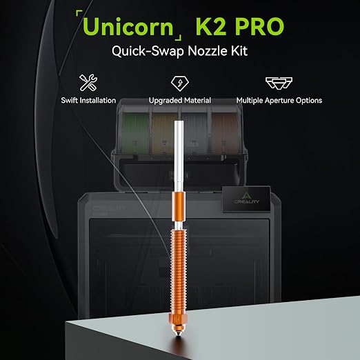 Creality Unicorn K2 Pro Quick-Swap Nozzle Kit, Titanium Heat Break with Copper & Hardened Steel Nozzle, All-Metal Design, for K2 Pro 3D Printer