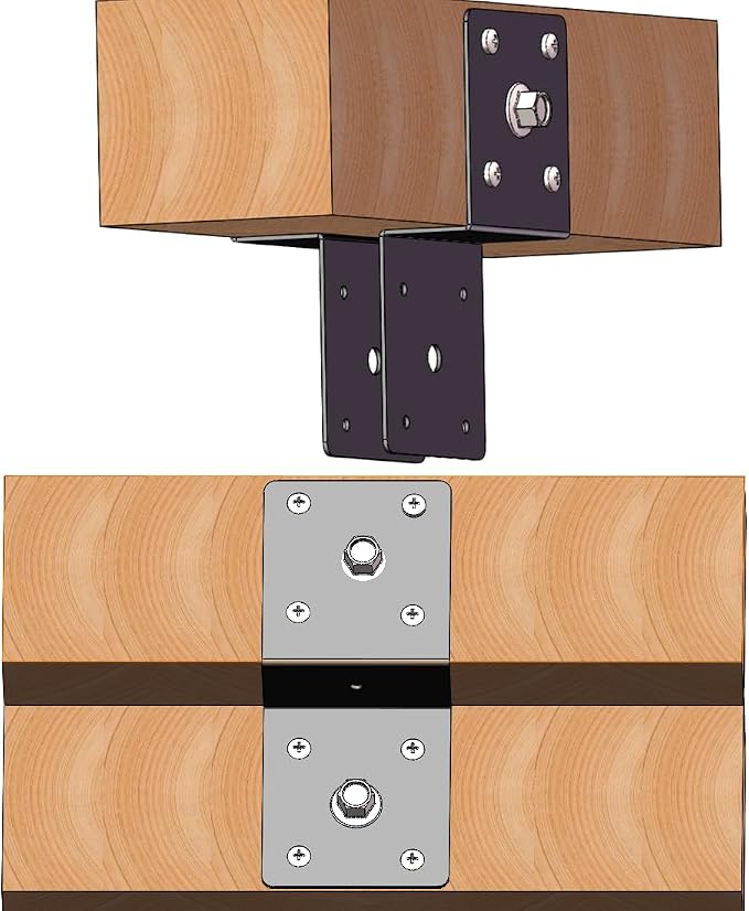 8 Pcs 2" Post to Beam Z Tie Plate Metal Bracket,Deck Joist Hanger Hurricane Ties Plate Fit 2x4 Cross Joist and 4x4 Post Trusses Wood Timber Connectors Table top Fasteners ,Thickness 2 mm,Black
