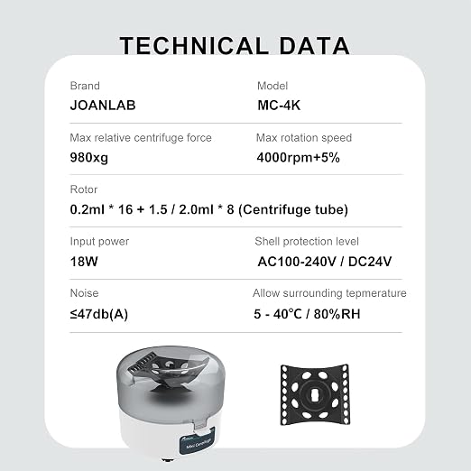 Mini Centrifuge Machine 4000RPM 0.2ml/1.5ml/2ml with 2-in1 Rotor Portable Lab Equipment Microcentrifuge Machine
