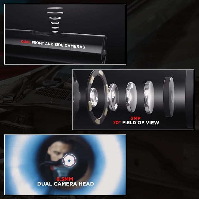 Autel MV480 MaxiVideo Inspection Camera Industrial Endoscope Semi-Rigid Flexible Cable 10-Level Adjustable LED Light Dual Front and Side Cameras High Resolution Advanced MV108 MV105 MV160 MV400 MV460