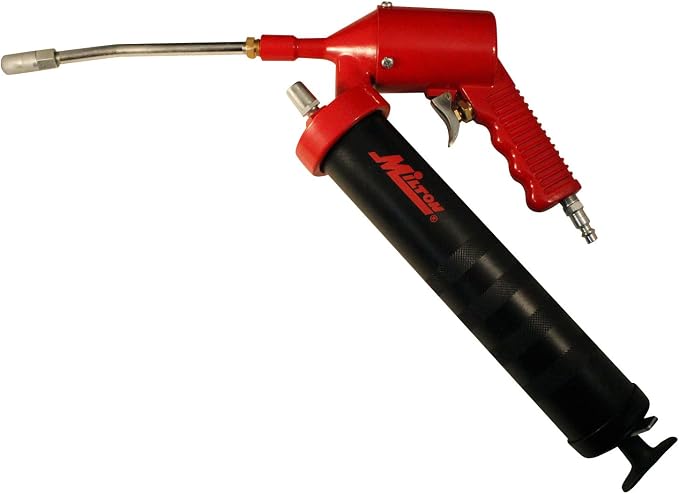 Milton Pneumatic Grease Gun S-3103, Continuous Flow of Grease up to 14 Ounces per Minute, Pistol Grip Handle, Includes 6” Bent Steel Extension and Coupler