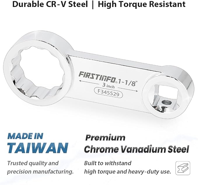FIRSTINFO 1/2-inch Drive 1-1/8" 12-Point Box End Torque Adapter | 3 in center-to-center length • Fits 4, 6 & 12-point fasteners • CR-V steel • Thin-wall access • Made in Taiwan