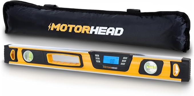MOTORHEAD 24-Inch 0-180° Smart Digital Level, LCD Screen, Magnetic Bottom | Audible Alerts, Water Dust & Shock Resistant, High-Visibility, Solid-Milled Aluminum, Carrying Bag, Carpentry Masonry Framing
