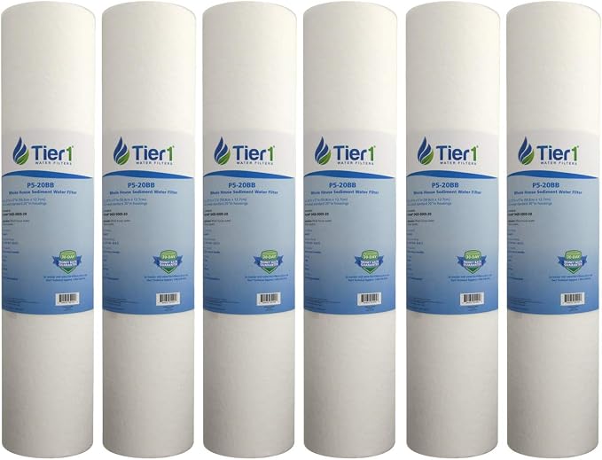 Tier1 5 Micron 20x4.5 Water Filter | Spun Wound Polypropylene Whole House Sediment Pre-Filter Cartridge | Replacement for Pentek DGD-5005-20, SDC-45-2005 | 4.5 x 20 Water Filter Cartridge (6-Pack)