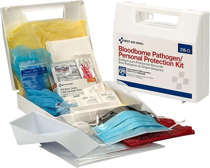 First Aid Only 216-O Blood Pathogen Clean Up Kit with 6-Piece CPR Pack, 29-Piece Body Fluid Clean Up Kit in Plastic Case